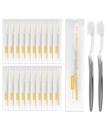 FKYzixeh 100 Pack Disposable Toothbrushes Bulk Grey Toothbrush Individually Wrapped Soft Toothbrush for Travel Homeless