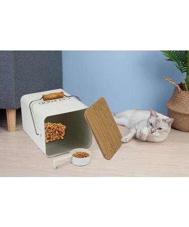 Brabtod Pet Food Storage Container with Wooden Lid - Metal Treat Tin for Dog Cat - Holds 5-6 lbs - White - Buy Online on GoSupps.com
