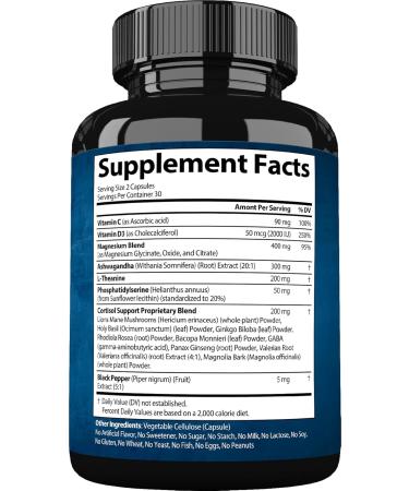 Cortisol Supplements for Women and Men with Magnesium Ashwagandha & L-Theanine. High Cortisol Reducer Manager Detox Lower and Control. Sleep Support & Stress Relief USA 60 Count (Pack of 1) - Buy Online on GoSupps.com