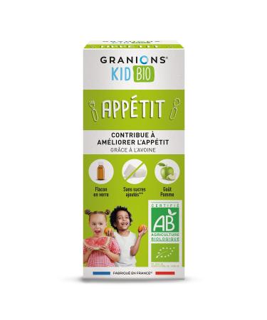 GRANIONS KID BIO APPETIT - Certified Organic - Apple Flavor - Helps stimulate appetite - Natural formula based on agave syru