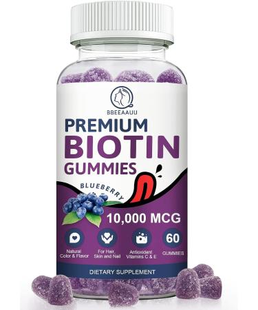 BBEEAAUU Biotin Gummy Vitamins for Hair, Skin, & Nails Growth - 120 Count x 2 Pack | 10000mg Vegan Pectin Gummies - Blueberry Flavor - Buy Online on GoSupps.com