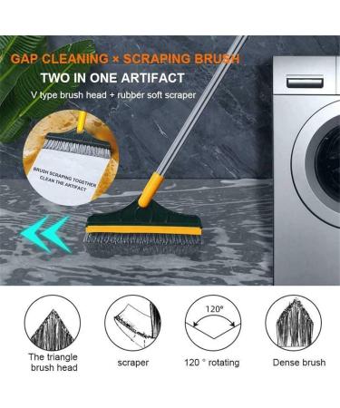 Floor Scrub Brush with Long Handle - 2 in 1 Cleaning Scrub Brush - Adjustable V-Shaped Floor Brush Scrubber 120 Degree Triangular Rotating Brush Head - Buy Online on GoSupps.com