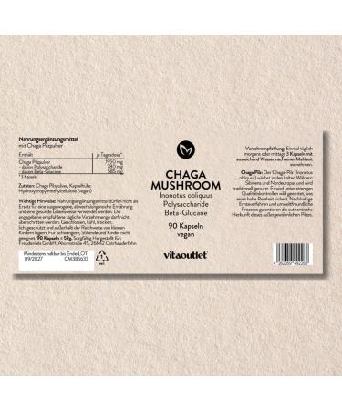  vitaoutlet Chaga Mushroom Capsules | 90 capsules | Vegan | Quality raw material from the wild collection | Inonotus obliquus | From our own production - Buy Online on GoSupps.com
