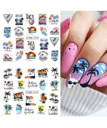 Summer Palm Tree Nail Art Stickers - Tropical Ocean Beach Design for DIY Manicure - 12pcs - Buy Online on GoSupps.com