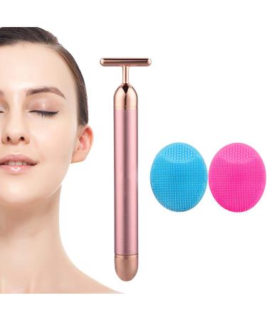 Beauty Bar Rose Gold Facial Massager for Skin Care Electric T-Shape Tools Face Lifting and Firming Anti-Wrinkles Skin Tightening (Pink)