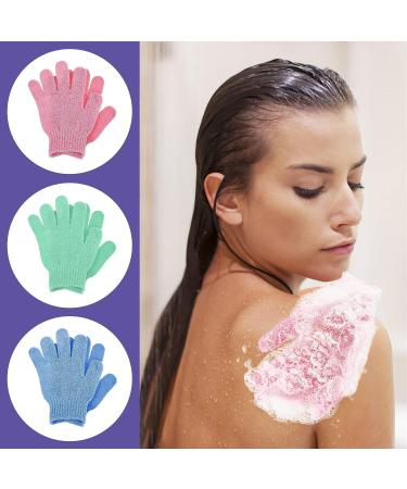 Sibba 3 Pair Natural Loofah Bath Gloves for Body and Face - Exfoliating Wash Gloves for Dead Skin Removal - Double Sided Microfibre Shower Gloves for Adults and Kids - Pink - Buy Online on GoSupps.com