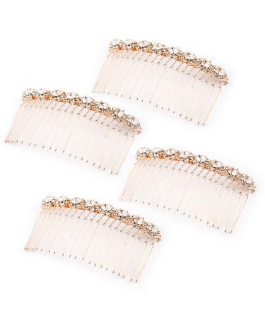 WBCBEC 4 Pack High-grade Alloy Diamond Rhinestone Flower Hair Side Combs Wedding Bridal Jewelry Hair Clips for Women Rose Gold