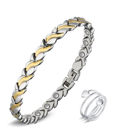Jeracol Magnetic hardship women and magnetic rings reduces pain and arthritis stainless steel therapeutic magnet bracelet adjustable size & jewelry gift box energetix ft-SG & s - Buy Online on GoSupps.com