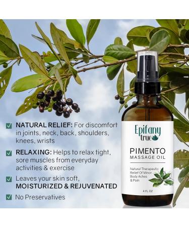 Natural Pimento Massage Oil 4oz | Soothing Muscle Relief & Moisturizer | Refreshing Mint Scent with Jamaican Black Castor & Lemongrass - Buy Online on GoSupps.com