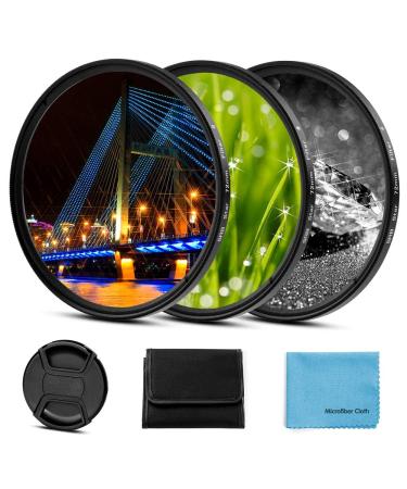 49mm Star Filter 3 Pieces Starburst Lens Filter(4 Points,6 Points,8 Points) with Centre Pinch Lens Cap for Nikon Sony Olympus and Other DSLR Cameras + 3 Slot Filter Pouch - Buy Online on GoSupps.com