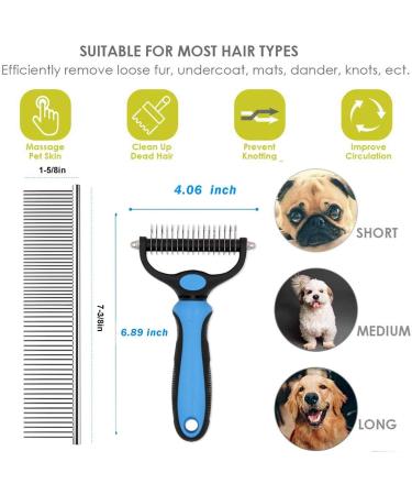 MzyPin Pet Grooming Tool - Double Sided Shedding and Dematting Undercoat Rake Comb & Brushes for Dogs and Cats Pet Grooming Rake and Brushes for Small Medium Large Blue - Buy Online on GoSupps.com