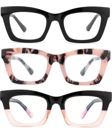 Bullabulling 3-Pack Oprah Style Spring Hinge Readers Blue Light Blocking Reading Glasses 1.5x - For Women & Men - Black/Tortoise/Blackpink - Buy Online on GoSupps.com