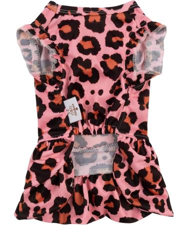 CuteBone Dog Velvet Dress Pink Leopard Costume with Bow Hair Rope | XX-Small, Valentine's Day Gift | Pet Outfit Cat Clothes - Buy Online on GoSupps.com