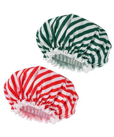 2PCS Large Reusable Shower Cap Waterproof,Double Layers Bathing Hair Bonnet to Keep Hair Dry,Silky Satin ,Soft PEVA Lining