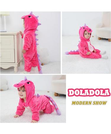 Doladola Unisex Baby Romper Jumpsuit Hooded Sleepsuit | 12-18 Months | Rose Dinosaur Design - Buy Online on GoSupps.com