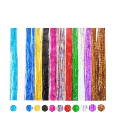 Sparkling Hair Tinsel Strands Kit - 47 Inch, 2400 Strands, 12 Colors - Buy Online on GoSupps.com