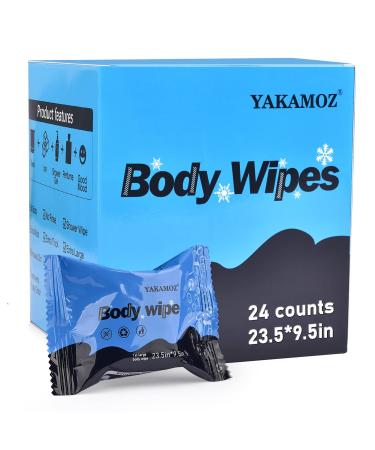 YAKAMOZ Large Body Wipes for Adults Bathing Rinse Free for Camping Gym Sport Hiking Travel Daily Life Biodegradable with Mint Essence Refreshing Anytime Anywhere 24-Counts X-Large(23.5 x9.5 )