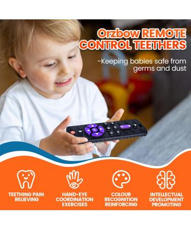 Orzbow 2-Pack Silicone Bite Ring for Babies - BPA-Free Dental Aid & Pressable Buttons - Biting Toys with Pacifier Chain for 0-12+ Months - Black/Dark Gray - Buy Online on GoSupps.com