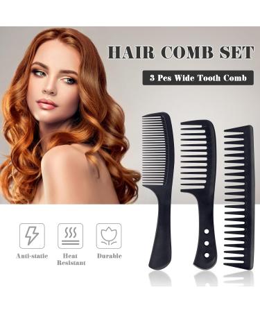 Sularpek Hair Comb Set 3 Pcs Wide Tooth Comb Carbon Fiber Hair Comb Set Heat Resistant Anti-static Comb Hairdressing Hair Styling Comb for Most Hair Types - Buy Online on GoSupps.com