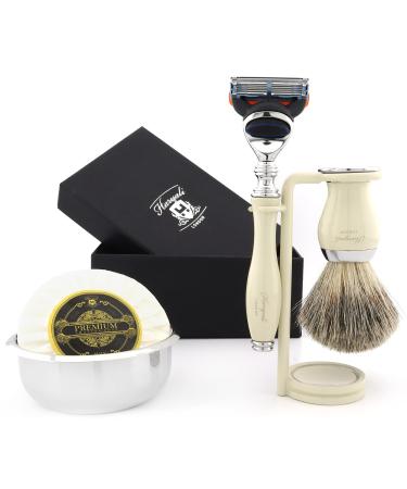 Men's shaving set with 5 blades razor black badger brush stand stainless steel bowl and soap
