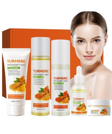 HASAIKA Skincare Set Turmeric Skincare Set Turmeric Facial Care Set Moisturizing and Pore Refining Facial Care Products for All Skin Types 5 Set