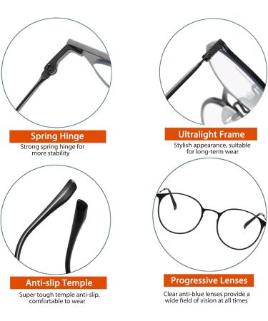 Multifocal Transition Photochromic Progressive Reading Glasses - Blue Light Blocking Metal Multifocus Readers for Men & Women - 2.5x in Black - Buy Online on GoSupps.com
