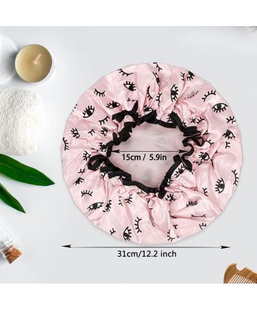 Arqumi 2 Pack Waterproof Satin Shower Cap Set - Pink+Black | Polyester Pattern Bath Cap with Elastic Band - Buy Online on GoSupps.com