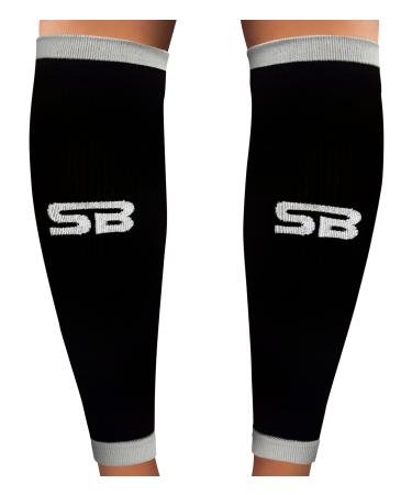 SB SOX Compression Calf Sleeves (20-30mmHg) for Men & Women - Perfect Option to Our Compression Socks Black/Gray Large