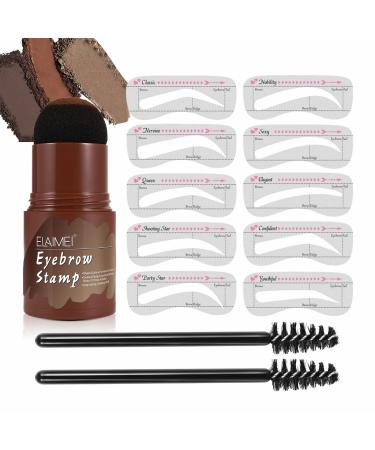 Ahu Eyebrow Stamp Stencil Kit, Long Lasting & Waterproof ?Eyebrow Stamp and Shaping Kit for Perfect Brow, with 10 Reusable Eyebrow Stencil and 2 Spiral Eyebrow Brushes for Women Girl (Dark Brown)
