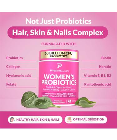 Advanced Women's Probiotics for Gut Health with Hair Skin & Nails Vitamins Support - 50 Billion CFU w/Collagen Biotin & Keratin - Probiotic Supplement for Digestive Health & Bloating Relief. 1 Pack (60 capsules) - Buy Online on GoSupps.com