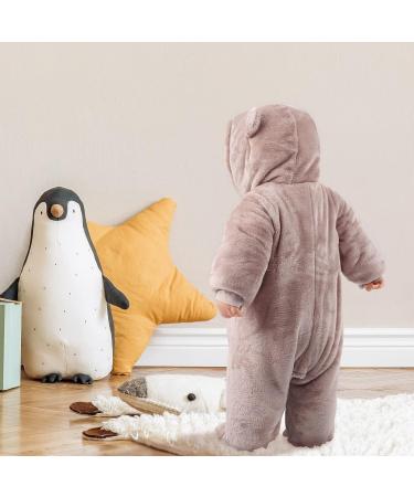 JiAmy Newborn Baby Winter Hooded Romper Fleece Snowsuit Jumpsuit Cartoon Cat Outfit 9-12 Months Brown - Buy Online on GoSupps.com