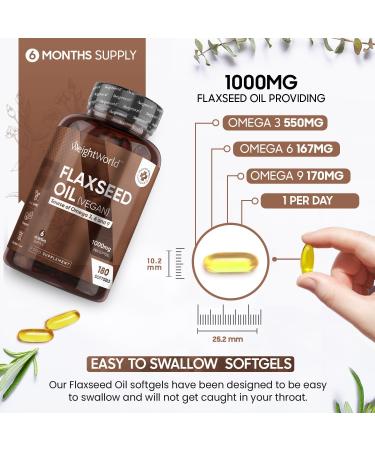 Flaxseed Oil Capsules 2000mg - Cold-Pressed Vegan Omega 3 6 9 Supplement - 180 Softgels - Buy Online on GoSupps.com