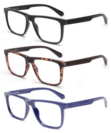 JM 3 Pack Anti Blue Reading Glasses For Women Men Rectangle Frame Blue Light Filter Glasses Anti Eyestrain/UV Ray Reading glasses 3-Pack mixed color 2.0 x