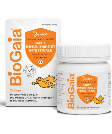 BioGaia Probiotic Junior Immune & Gut Health Tablets | New Format | Probiotic + 800 IU of Vit. D | 30-Day Supply/Chewable Tablets | For kids & Teens | Eases constipation | Helps maintain immune function | Development of bones and teeth | Prevent episodes  - Buy Online on GoSupps.com
