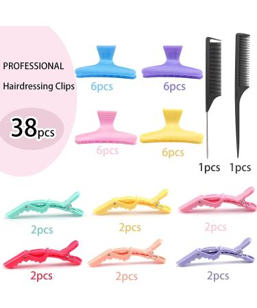 38 Pcs Pastel Styling Hair Clips Set - Butterfly, Alligator, Croc Clips, Rat Tail Comb for Hair Styling and Coloring - Hairdressing Salon Tools and Accessories - Buy Online on GoSupps.com