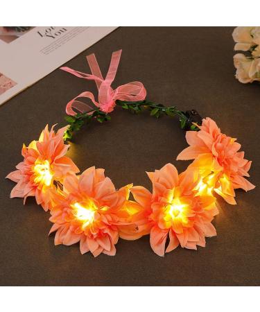 Zoestar Light Up Flower Crown Headbands LED Hair Wreath Headband Bridal Floral Garland Headpiece Festival Party Hair Accessories for Women and Girlsn (Pink Standard Size)