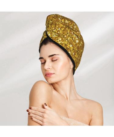 Gold Glitter Microfiber Hair Towel Wrap - Soft Super Absorbent Quick Dry Hair Cap for Women with Long Curly and Thick Hair - Buy Online on GoSupps.com