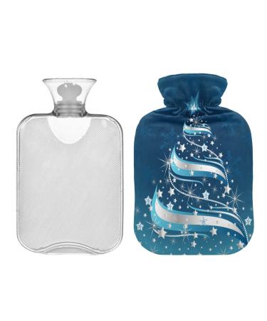 KCLDECI hot bottle with cover sparkling Christmas tree 2 l hot water bottle hot water bag for foot warmer pain relief heat and cold therapy cramps