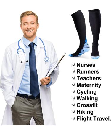 Compression Socks for Women & Men - Black with Blue - L-XL - For Running, Flight, Sports, Travel - Unisex Fitness Gear for Jogging, Hiking, Cycling, Mountain Climbing - Helps with Shin Splints - Buy Online on GoSupps.com