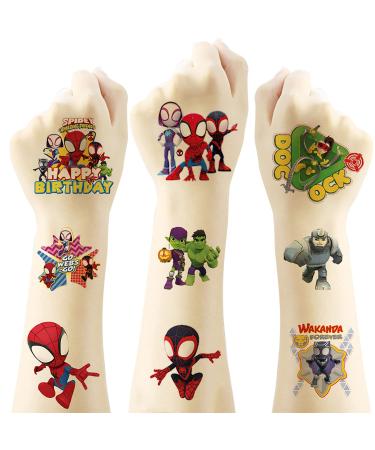 Spidey Temporary Tattoos for Kids 60PC Spidey And His Amazing Friends Tattoos Party Favors Fake Tattoos Stickers Spider Birthday Party Supplies Birthday Decorations Party Activities Reward Gifts (2  x 2 )