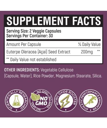 Organic Acai Seed Extract Nitric Oxide Supplement - 60 Capsules for Improved Blood Flow & Circulation | 100% Vasodilation Support with 50x Antioxidants - Buy Online on GoSupps.com