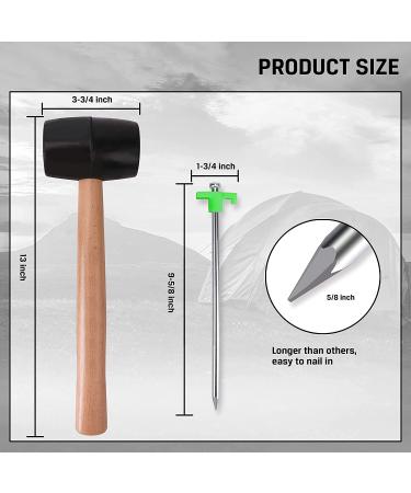 10pc Galvanized Metal Tent Stakes with Wooden Handle Rubber Mallet - Heavy Duty Camping Accessories - Buy Online on GoSupps.com