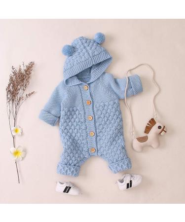 Haokaini Newborn Baby Ear Hooded Knitted Winter Romper Snowsuit | 3-6 Months | Blue - Buy Online on GoSupps.com