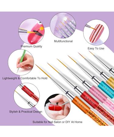Saviland 6Pcs Nail Art Liner Brush Set with Crushed Diamond Rhinestone Handle - Sizes 7/9/11/13/15/21mm - Ideal for Nail Design and Painting - NO.1 Nail Art Brushes - Buy Online on GoSupps.com