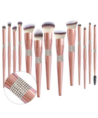 LORYP Glitter Crystal Makeup Brushes Sets -13pcs Cosmetic Brushes Set-Bling Rhinestone Rose Gold Makeup Brushes Set for Lady (Crystal-Rose Gold)