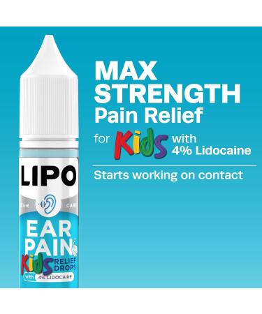 Lipo Kids Ear Pain Relief Drops - 4% Lidocaine Fast-Acting Formula - for Swimmer's Ear Earaches Cold & Flu - Relieves Pain Swelling & Water-Clogged Ears - Ages 2+ - Buy Online on GoSupps.com
