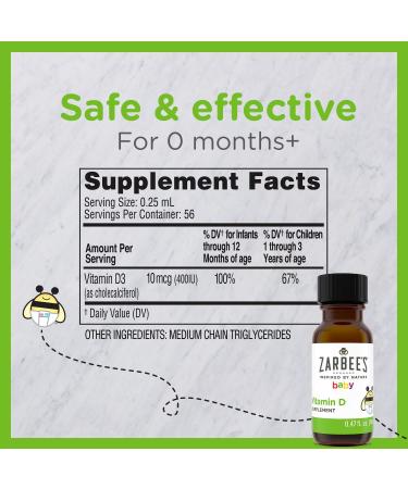 Zarbee's Baby Vitamin D Drops - 0.47 fl oz (14 ml) | Immune Support & Bone Health - Buy Online on GoSupps.com