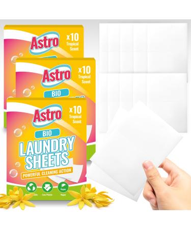 30pk Bio Laundry Detergent Sheet Washing Powder Sheets Tropical Scent Washing Sheets Detergent Laundry Sheets Detergent Travel Laundry Detergent Sheet Laundry Sheets UK (3x10pk) 30 sheets