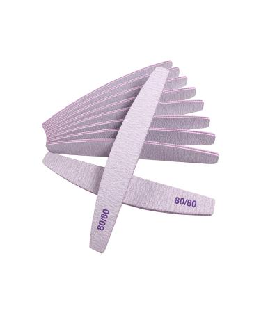 80/80 Grit Nail Files (10 Pack) Emery Boards for Acrylic Nails and Gel Nails Coarse Nail File Double Sided 80 Grits Emory Professional Nail Filers Reusable Washable Manicure Curved Gray 10 Pcs 80/80 Grit Curved Gray