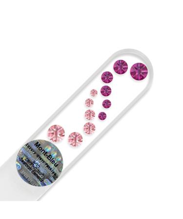 Small Size Crystal Glass Nail File hand decorated with Swarovski crystals Hand Made in Czech Republic (Europe) Czech Tempered Glass Lifetime Guaranty in Suede Sleeve (Fuchsia - Light Rose)